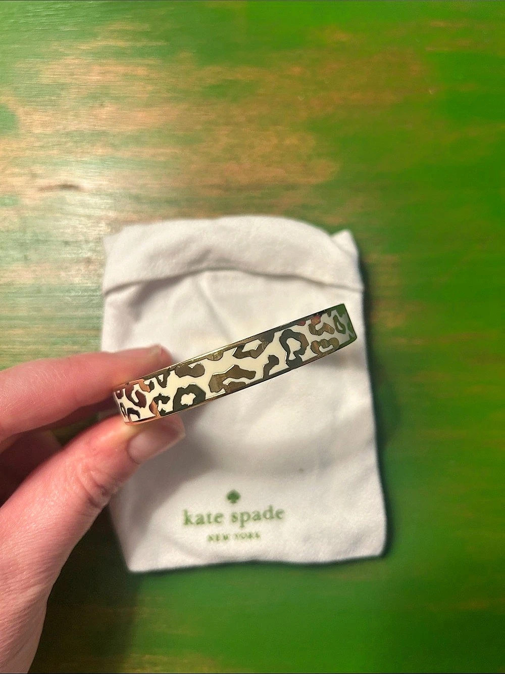 kate spade Leopard Print Gold-Tone Cuff Bracelet Like New
